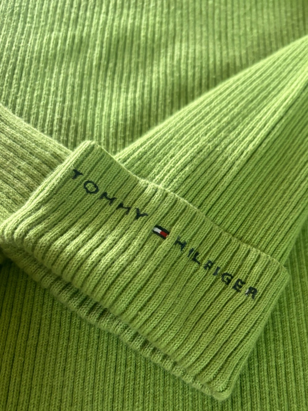 Tommy Hilfiger Classic Ribbed Turtleneck Sweater in Lime Green Y2K Size Large